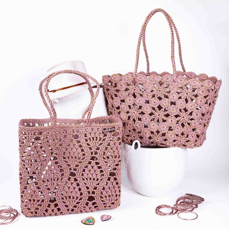 Anouk Crochet Basket  / Pink + Gold