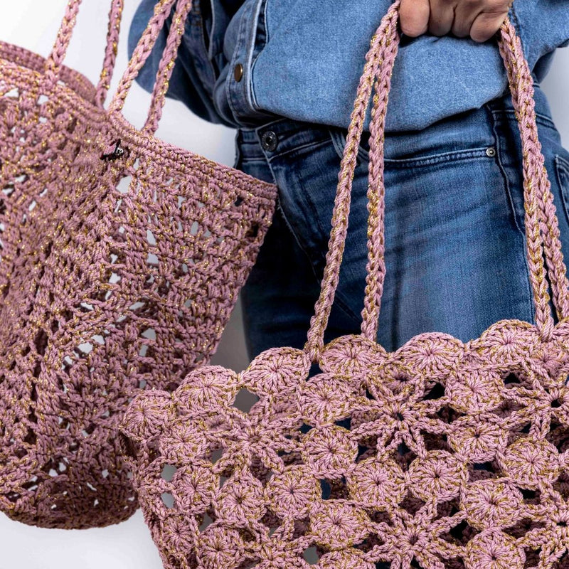 Anouk Crochet Basket  / Pink + Gold