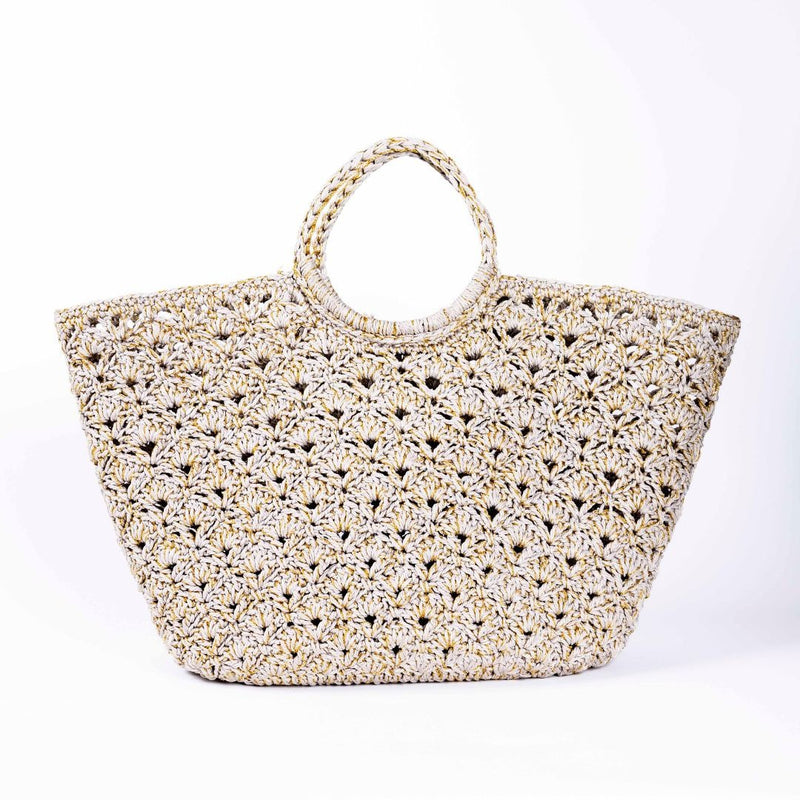 Sophia Crochet Basket / Beige + Gold