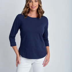 3/4 Sleeve Cotton Slub Sleeve Tee / Navy