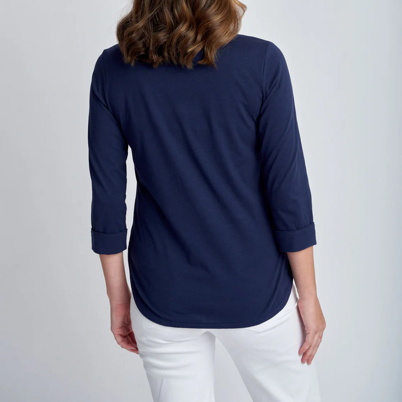 3/4 Sleeve Cotton Slub Sleeve Tee / Navy