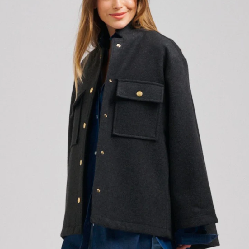 The Allegra Relaxed Wool Jacket / Charcoal