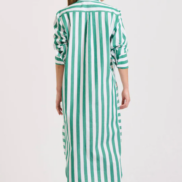 The Andrea Shirt Dress / Green Wide Stripe