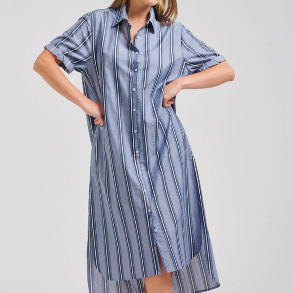 The Annie Longline Shirtdress / Denim Blue