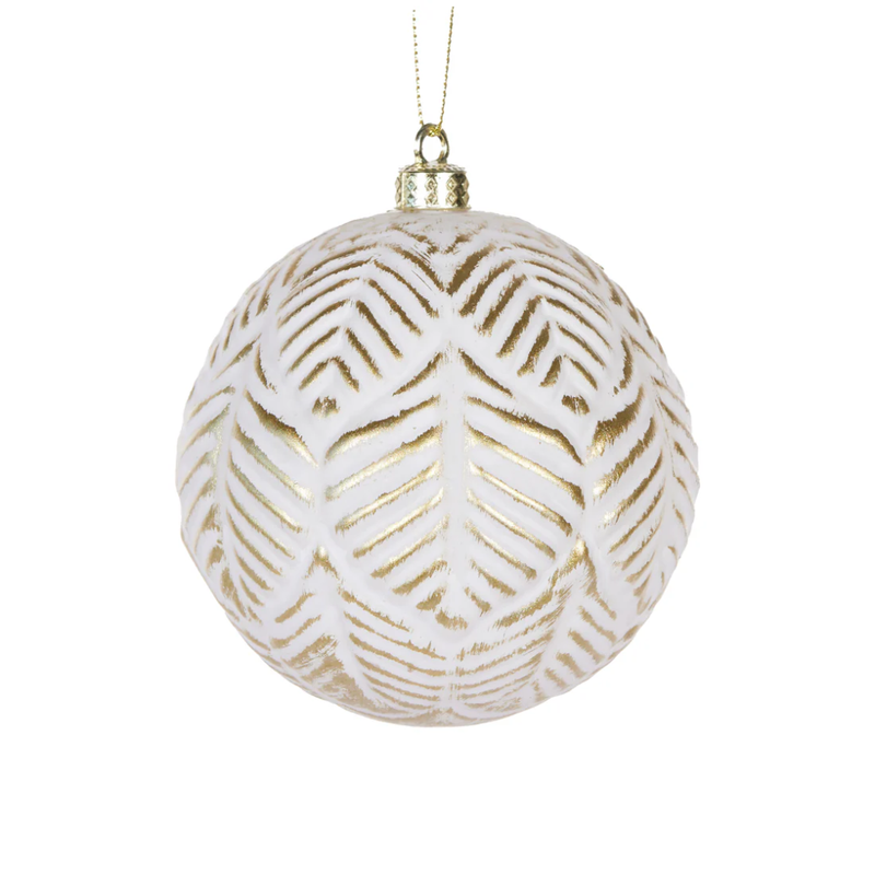 Aztec Leaf Bauble / White + Gold