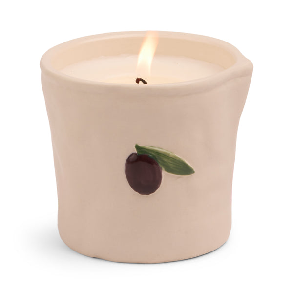 Embossed Ceramic Candle / Olive