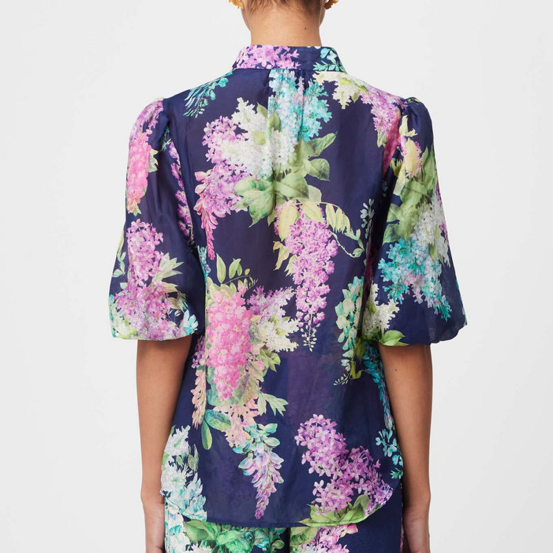 Bahia Embroidered Yoke Shirt / Navy Wisteria