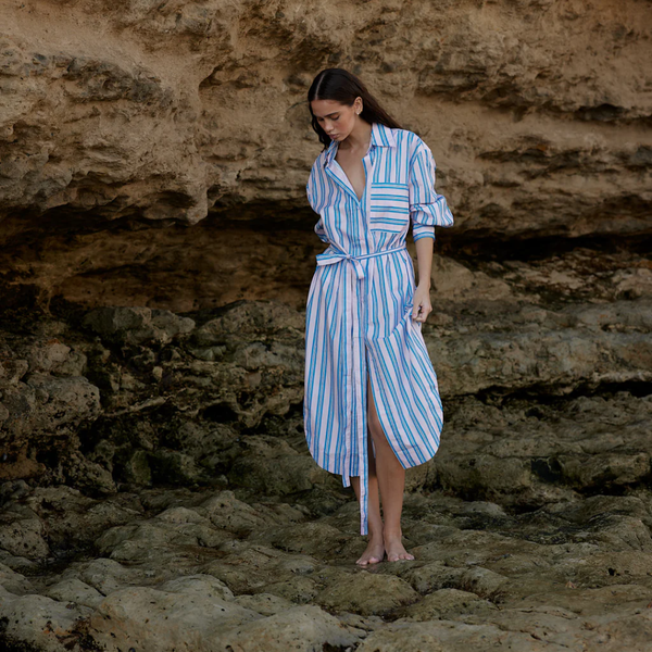 Billy Shirt Dress / Ocean Depths + Seashell Stripe