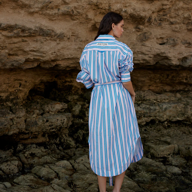 Billy Shirt Dress / Ocean Depths + Seashell Stripe