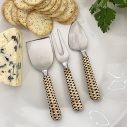 Wicker Cheese Knives Set 3 / Natural + Black