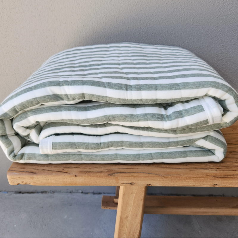 Cannes Quilted Bed Cover / Sage Stripe