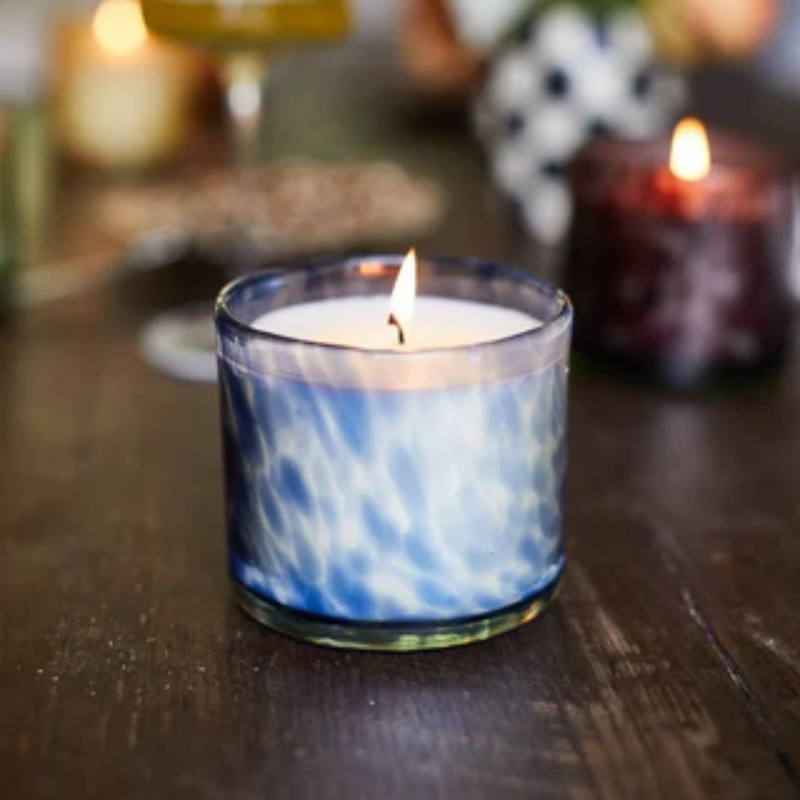 Hand Blown Glass Candle / Blue