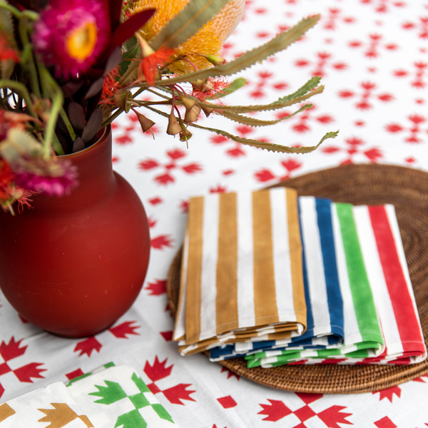 Bold Stripe Set of 6 Napkins / Washed Red