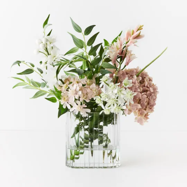 Hydrangea Delphinium Mix in Vase / Dusty Pink