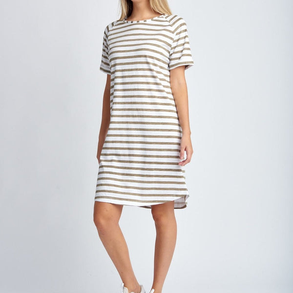 Stripe Raglan Sleeve Dress / White + Twig