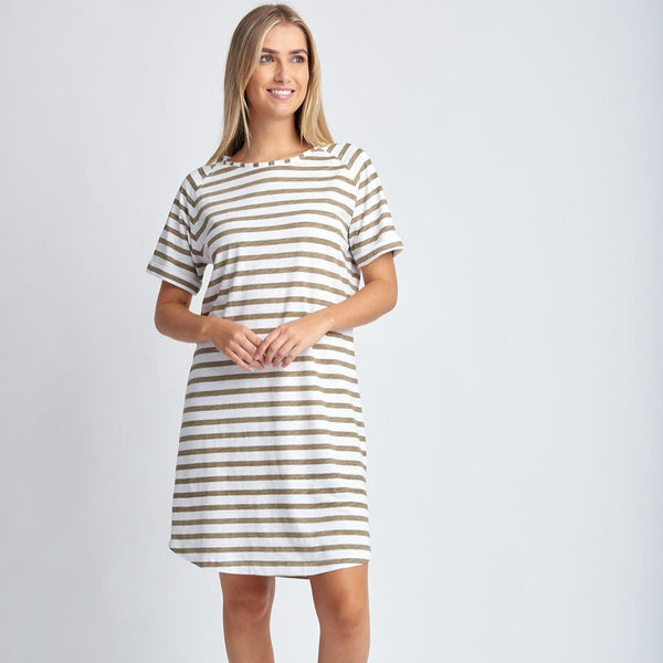 Stripe Raglan Sleeve Dress / White + Twig