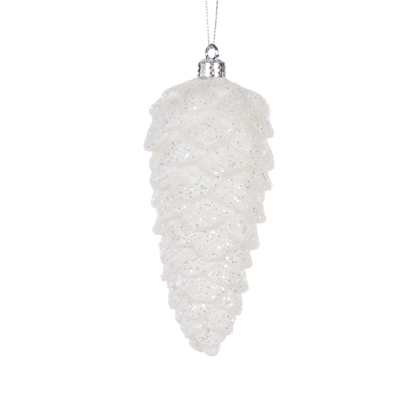 Metallic Long Pinecone Bauble / White