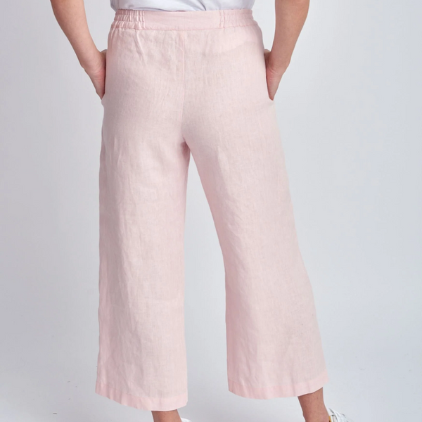 Cropped Side Elastic Linen Pant / Pale Pink