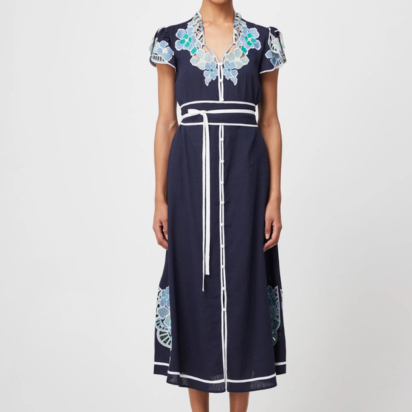 Delray Placement Embroidered Maxi Dress / Lapis