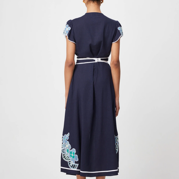 Delray Placement Embroidered Maxi Dress / Lapis