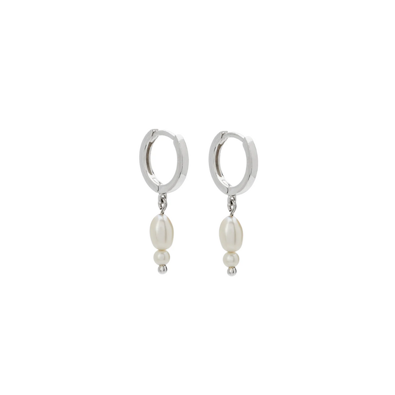 Double Pearl Huggies / Sterling Silver