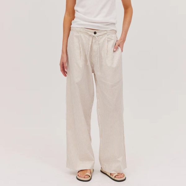 The Drawstring Tailored Pant / Gold Stripe