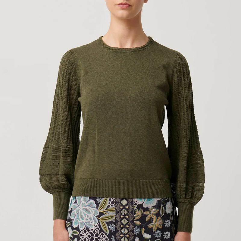 Eastyn Extra Fine Pointelle Knit Top / Moss