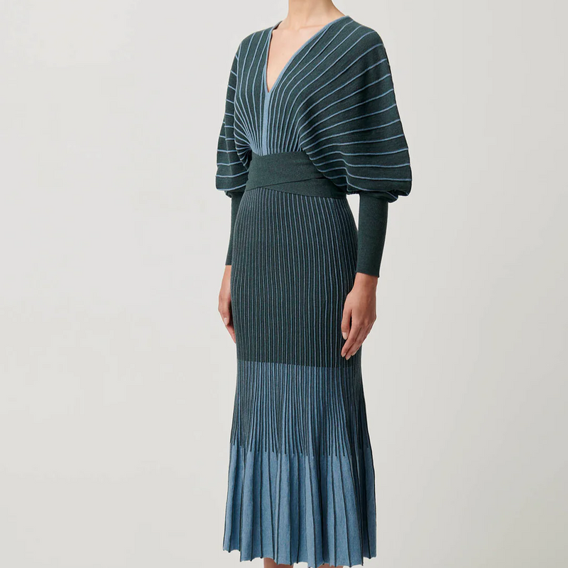 Equinox Fine Wool Knit Midi Dress / Bluestone