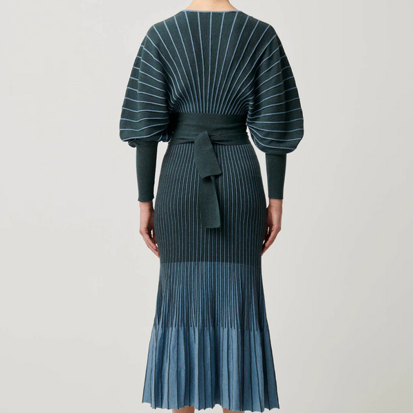 Equinox Fine Wool Knit Midi Dress / Bluestone