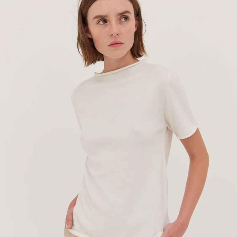 The Funnel Neck Tee / White