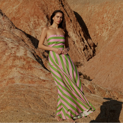 Hazel Dress / Seagrass + Salmon Stripe