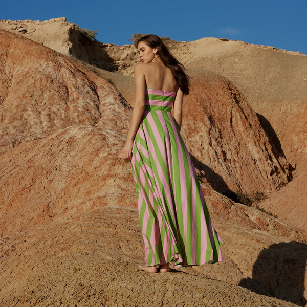 Hazel Dress / Seagrass + Salmon Stripe