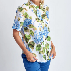 Pleat Front Cotton Shirt / Blue Hydrangea