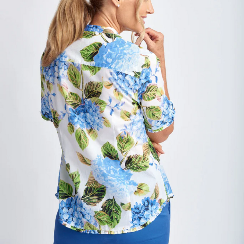 Pleat Front Cotton Shirt / Blue Hydrangea