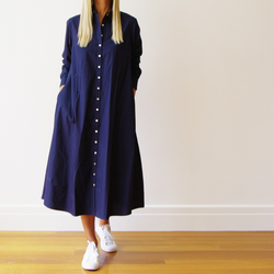 Lillie Poplin Dress / Navy