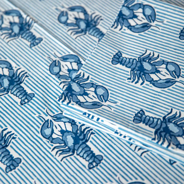 Lobster Stripe Napkin Set 6 / Blue