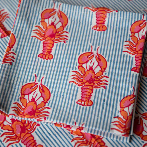 Lobster Stripe Napkin Set 6 / Pink + Orange