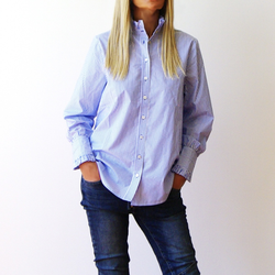 Lottie Poplin Stripe Shirt  / Azure + White