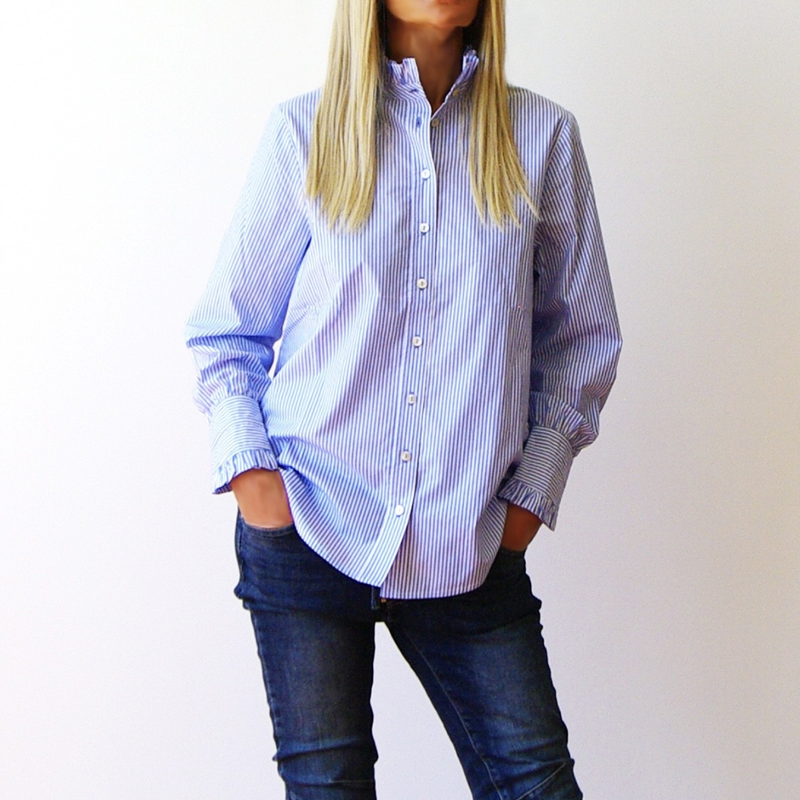 Lottie Poplin Stripe Shirt  / Azure + White