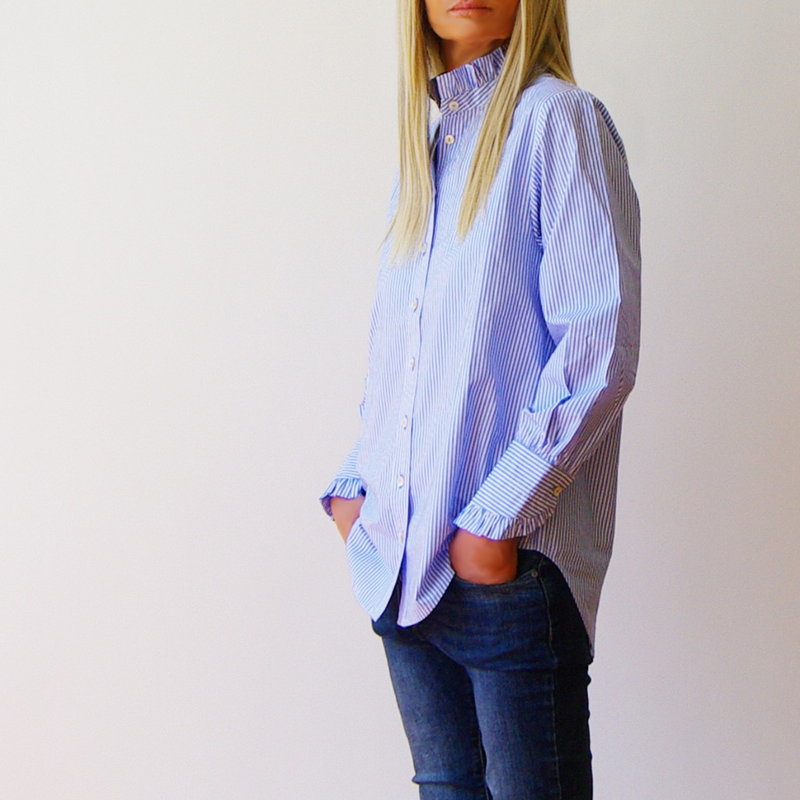 Lottie Poplin Stripe Shirt  / Azure + White