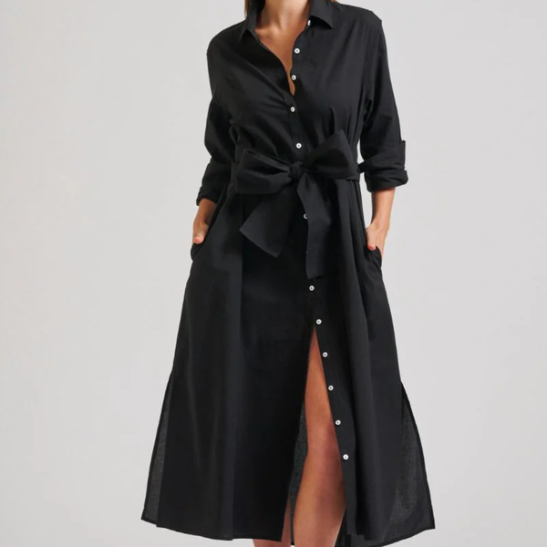 Luna Oversized Long Shirtdress / Black