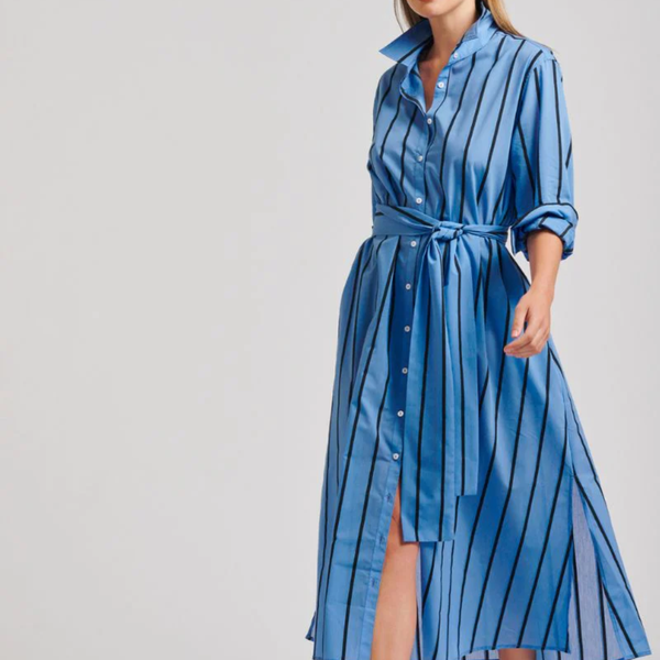 The Luna Oversized Long Shirt Dress / Mid Blue + Black