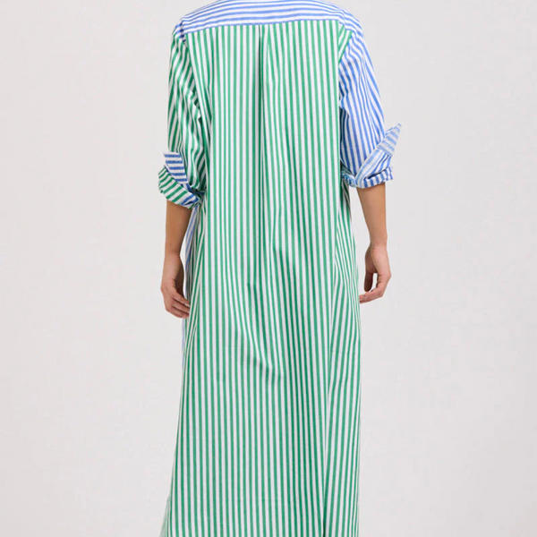 Luna Oversized Long Shirtdress / Blue + Green