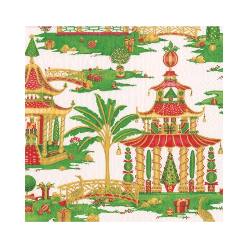 Lunch Napkins / Christmas Pagodas White