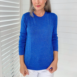 Long Sleeve Lurex Top / Cobalt Blue