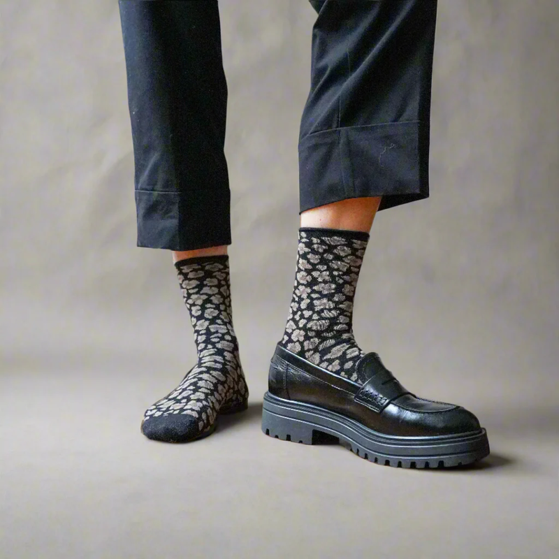 Glitter Lurex Socks / Leopard Black