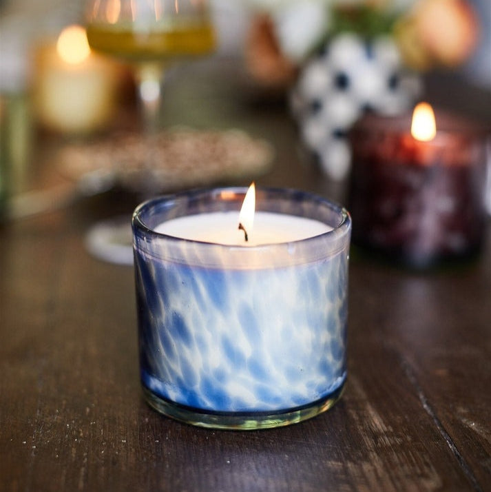 Hand Blown Glass Candle / Blue