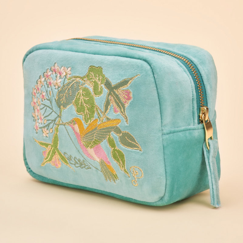 Velvet Make Up Bag / Hummingbird Aqua