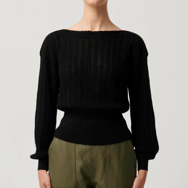 Marley Superfine Pointelle Knit Top / Black