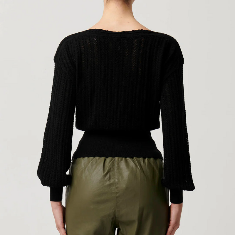 Marley Superfine Pointelle Knit Top / Black